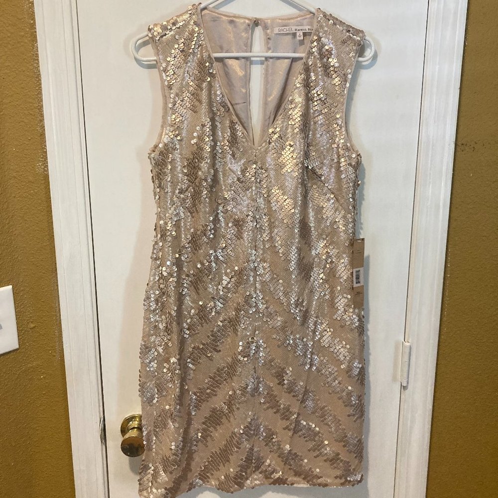 Rachel Roy women's size 4 sequin embellished sleeveless v-neck open back dress